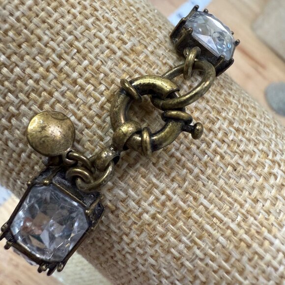 J Crew Gold-Tone Bracelet With Clear Glass Crystals & Toggle Clasp - Picture 4 of 9